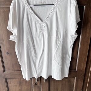 Faded Glory Stretch-Women's White Embroiered V-Neck Blouse Size 4X‎